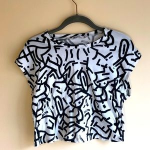 Zara size large crop white & black crop top